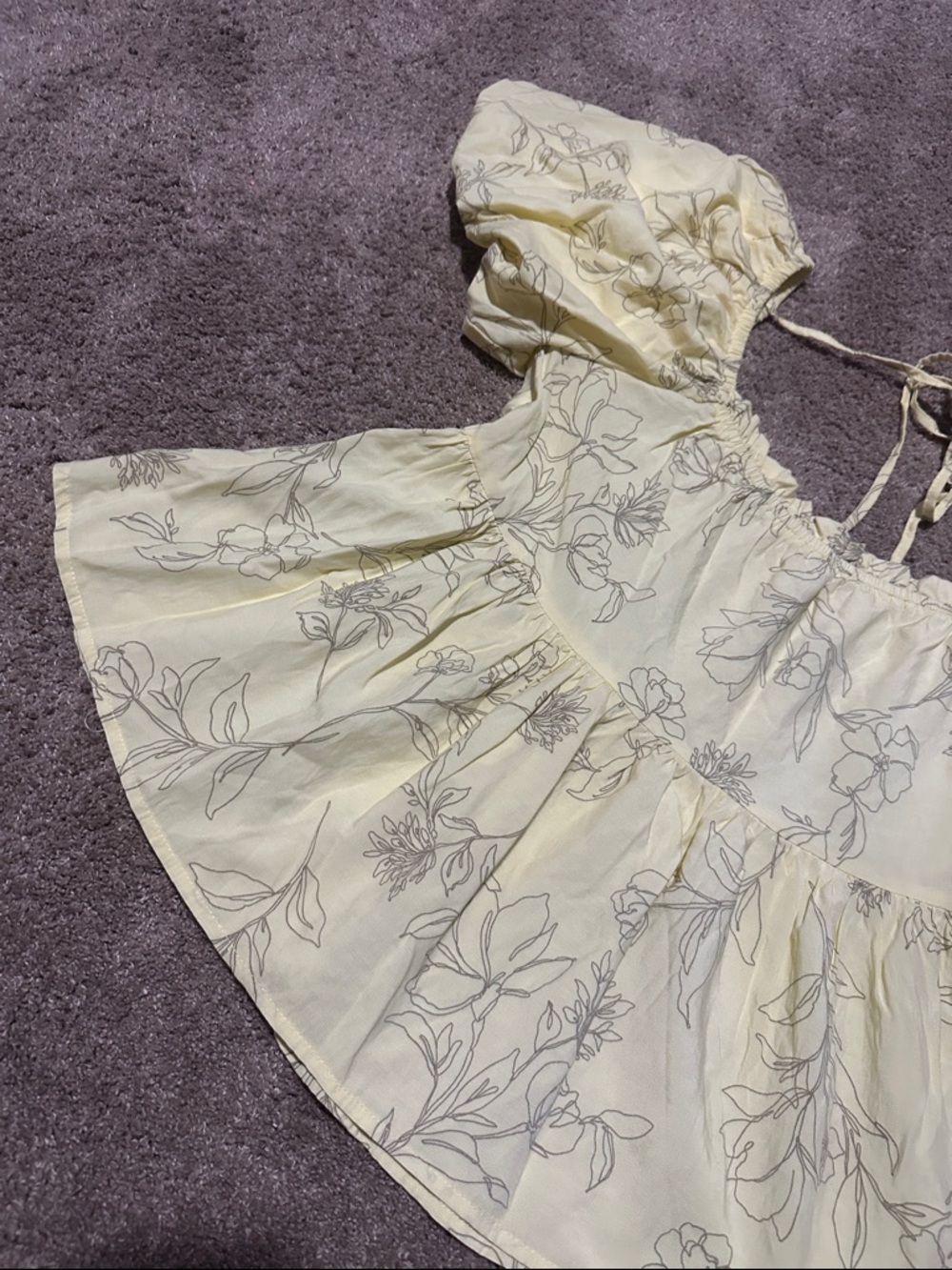 Yellow Floral Puff-Sleeve Peasant Top - Picture 3 of 9